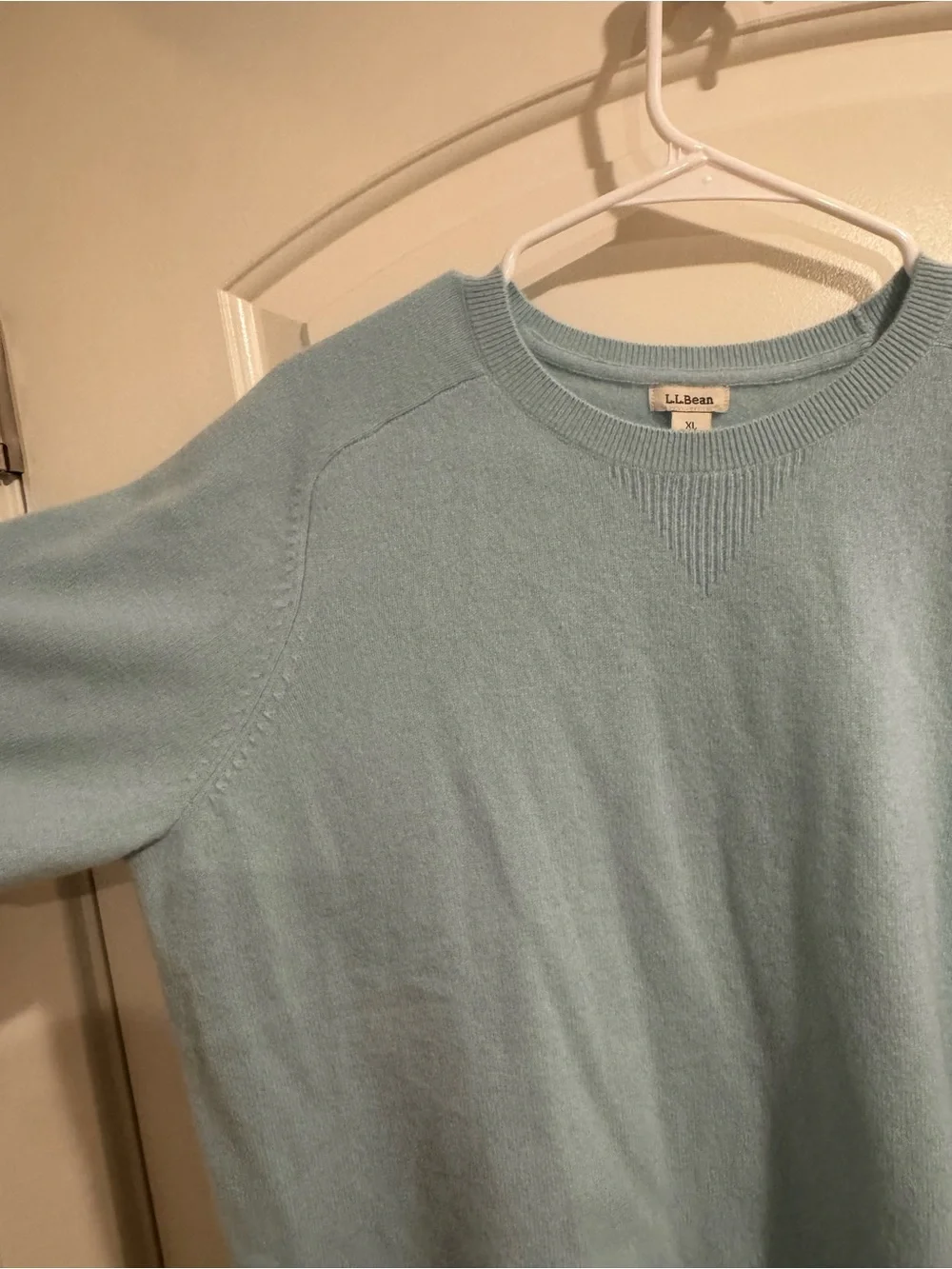 L.L. Bean Light Blue Crewneck Short-Sleeve Sweater, 100% cashmere